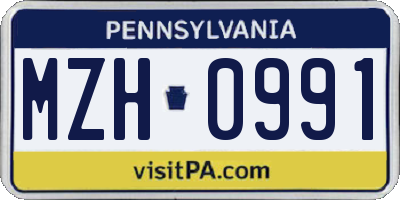 PA license plate MZH0991