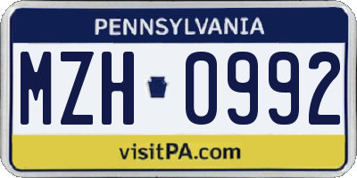 PA license plate MZH0992
