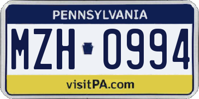 PA license plate MZH0994