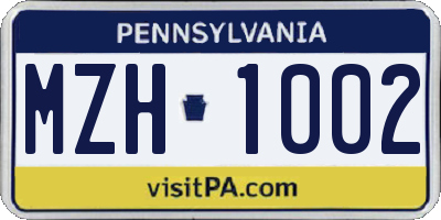 PA license plate MZH1002