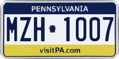 PA license plate MZH1007