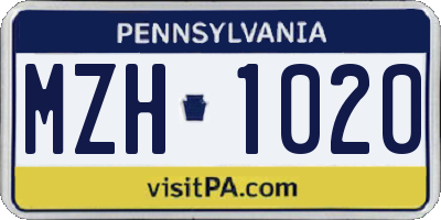 PA license plate MZH1020