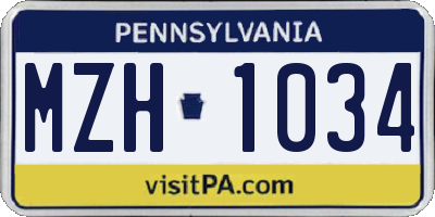 PA license plate MZH1034