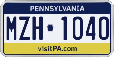 PA license plate MZH1040