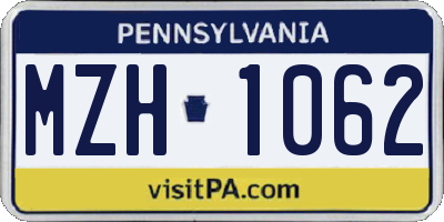 PA license plate MZH1062