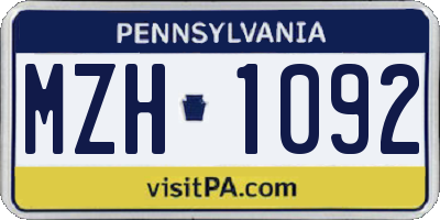 PA license plate MZH1092