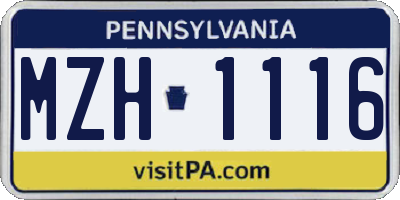 PA license plate MZH1116