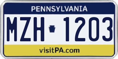 PA license plate MZH1203