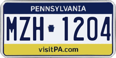 PA license plate MZH1204