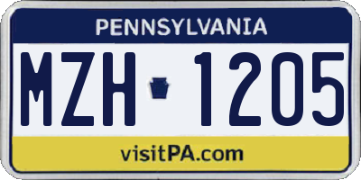 PA license plate MZH1205