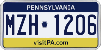 PA license plate MZH1206