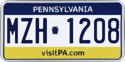 PA license plate MZH1208