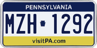PA license plate MZH1292