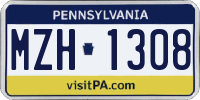 PA license plate MZH1308