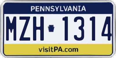 PA license plate MZH1314