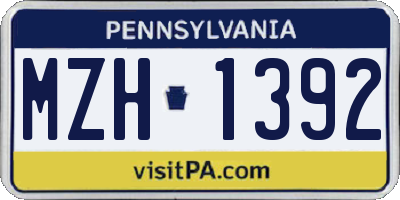 PA license plate MZH1392