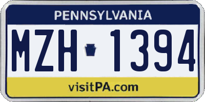 PA license plate MZH1394