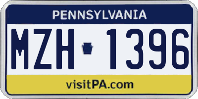 PA license plate MZH1396