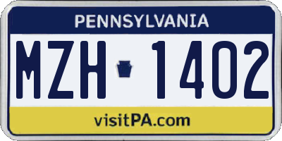 PA license plate MZH1402