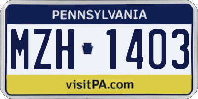PA license plate MZH1403