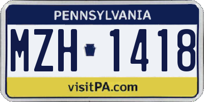 PA license plate MZH1418