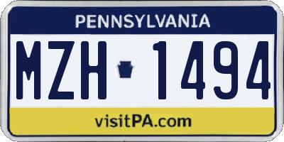 PA license plate MZH1494