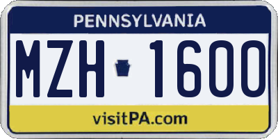 PA license plate MZH1600