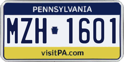 PA license plate MZH1601