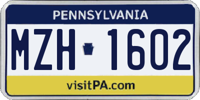 PA license plate MZH1602