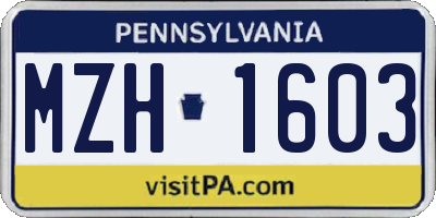PA license plate MZH1603