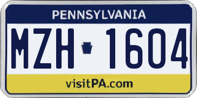 PA license plate MZH1604