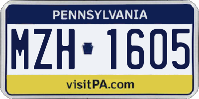 PA license plate MZH1605