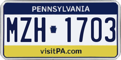 PA license plate MZH1703