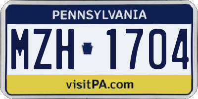 PA license plate MZH1704
