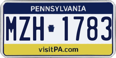 PA license plate MZH1783