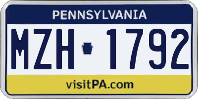 PA license plate MZH1792