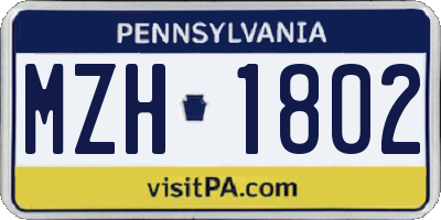 PA license plate MZH1802