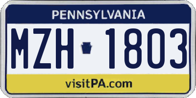PA license plate MZH1803