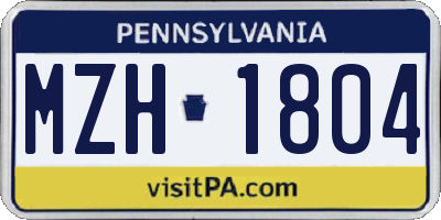 PA license plate MZH1804