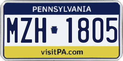 PA license plate MZH1805