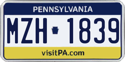 PA license plate MZH1839