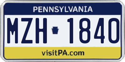 PA license plate MZH1840