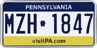 PA license plate MZH1847