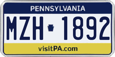 PA license plate MZH1892