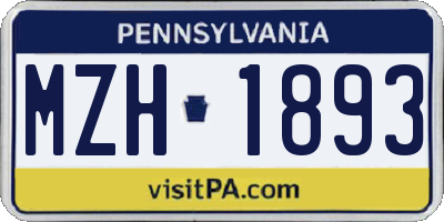PA license plate MZH1893