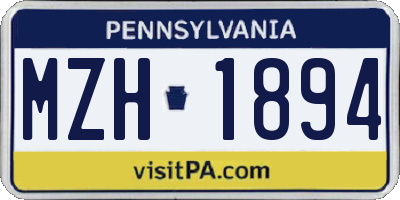 PA license plate MZH1894