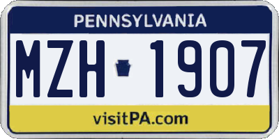 PA license plate MZH1907