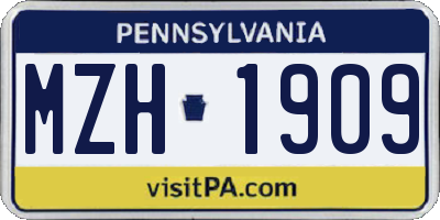 PA license plate MZH1909