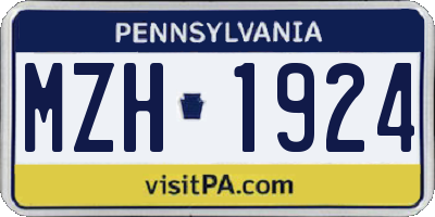 PA license plate MZH1924