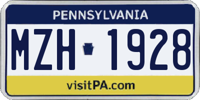 PA license plate MZH1928